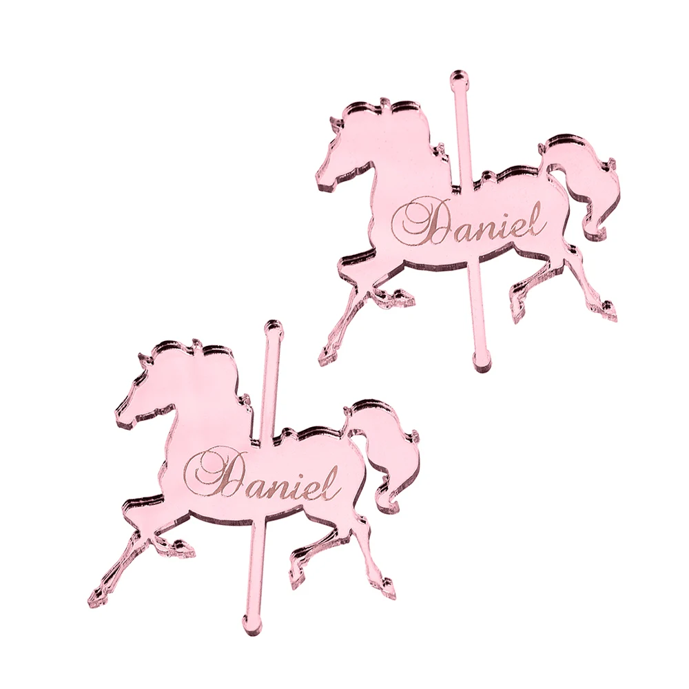  6cm Personalized Engraved Mirror Wood Baby Name Horse Invitation Card Wooden Baby Shower Chocolates - 4.00054E+12