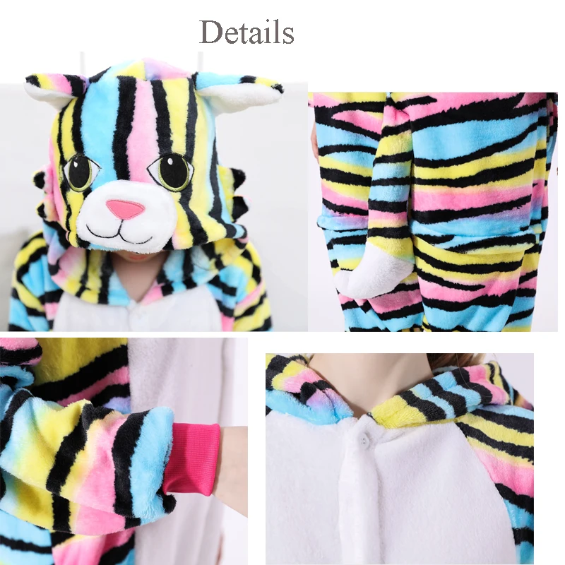 Kigurumi Cat Onesies For Kids Pajamas Winter Unicorn Sleepwear Children's Pyjamas Kids Boys Girls Cosplay Pijamas Suit Overalls