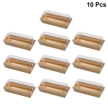 

10PCS Rectangular Kraft Paper Sandwich Wrapping Boxes Cake Bread Snack Bakery Packing Box with Plastic Clear Lids