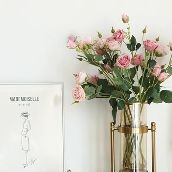 

5 heads Silk roses simulated flowers Artificial long stem rose Home Garden Party home Wedding DecorLong Stem Fake Rose Flower