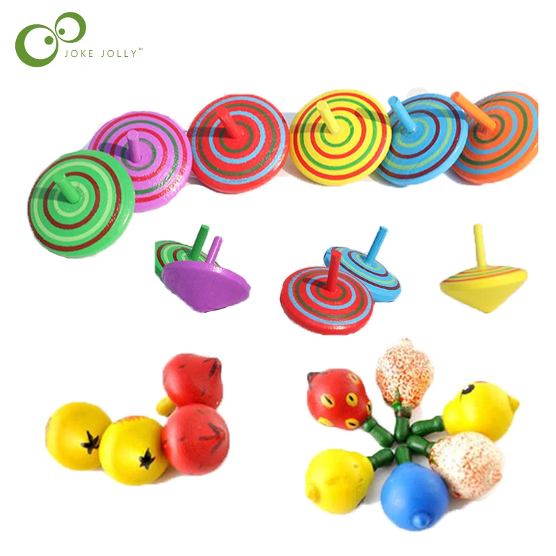 10Pcs Kids Mini Colored fruits Wooden Gyro Toys for Children Relief Stress Desktop Spinning Top Toys Kids Birthday Gifts YJN