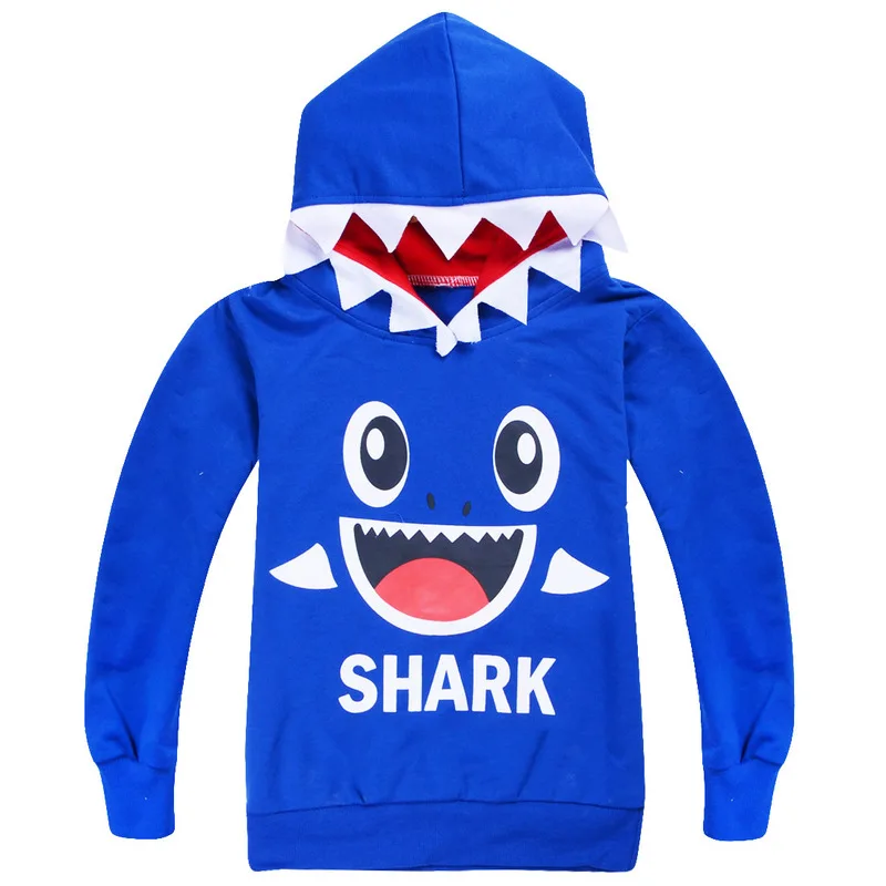 Toddler Kid Boys Girls Long Sleeves Cartoon Shark Hooded Sweatshirt Top Clothing