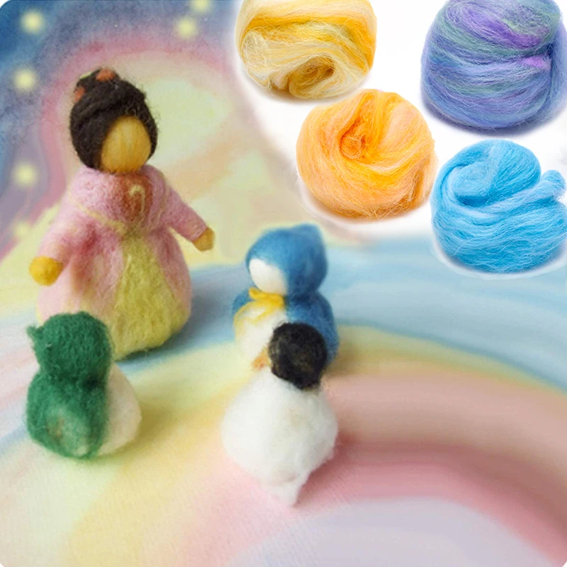 1Pcs 50g Mixed Color Felting Wool Fiber Needle Felting Natural Collection For Animal Projects DIY Craft