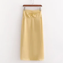 Fandy lokar, повседневные однотонные юбки для женщин, модная прямая юбка с высокой талией, женская элегантная плиссированная юбка до середины икры, женские юбки, LK