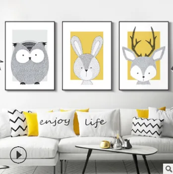 

Nordic Modern Simple Decorative Painting Creative Cartoon Animal Mural Rabbit Fox Canvas Painting Oil Painting Animal Poster