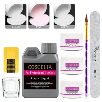 

COSCELIA 30/75/120ml Crystal Acrylic liquid Acrylic Powder Kit Nail Cover Nail Brush Portable Acrylic Manicure Cover