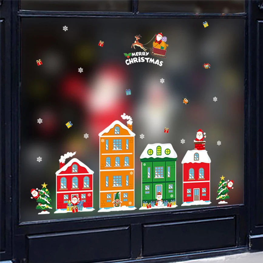 Diy Christmas Wall Sticker Living Room Xmas Santa Claus Snowman Elk Stickers Window Showcase Glass Decor Poster Decorative Films Wall Stickers Aliexpress