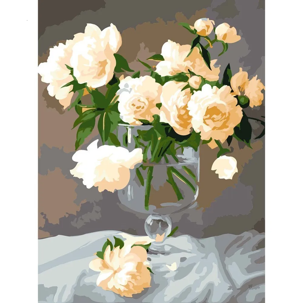 AZQSD цветы Краска по номерам ручная краска ed бескаркасная картина маслом с изображением вазы Акриловая Краска на холсте для домашнего декора A527