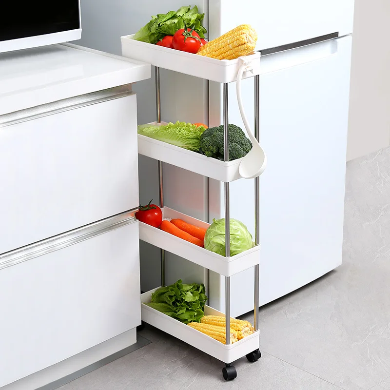 

2/3/4 Tier Slide Out Storage Cart Mobile Shelving Unit Rolling Bathroom Carts with Handle for Kitchen Laundry Room Narrow Places