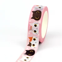 NEW 1PC. Decorative Cute cat kittens with hearts Paper Washi Tape for Journaling Adhesive Masking Tape Papeleria 1