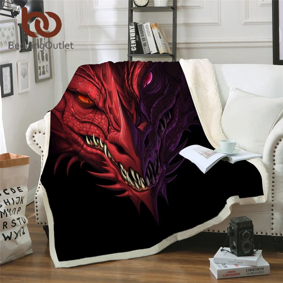 

BeddingOutlet Red Dragon Bed Blanket Head of Angry Throw Blanket 3D Plush Bedspreads Demon Game Teen Fluffy Blanket Dropshipping