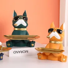 Nordic Resin Animal Bulldog Dog Storage Sculpture Decoration Porch Key Tray Tissue Box Living Room Home Decoration Decoration