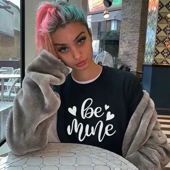 

Hoodies Women Letter Print Be Mine Fashion Long Sleeve Hoodie Sweatshirt Harajuku Jumper Hooded Pullover Tops Casual Loose Coat
