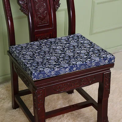 Китайские шелковые парчовые этнические подушки для дивана, стула, губки, противоскользящие подушечки на молнии, подушки для стульев, стула, кресла, коврики для сидений - Цвет: dark blue floral
