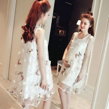 

Pregnant Women White Dress 2020 Summer Korean Sleeveless Butterfly Print line Skirt Printed a-line dress 33063040
