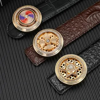 

2020 New fashion vortex rotate round buckle belt men genuine leather designer High Quality men belt Smooth buckle leather belt