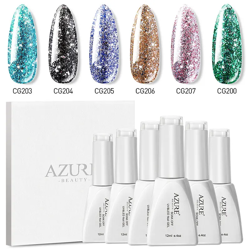 6PCS Azure beauty 6 шт/4 шт Платиновые Блестки УФ-гель для ногтей впитывающийся Блестящий лак для ногтей набор гель-лака с алмазным блеском - Цвет: 6PCS