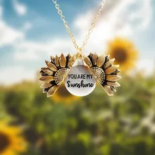 Vintage Sunflower Pendant Necklace Bohemia Double-layer Metal Engrave letter Round Open Long Chain Necklace Women Jewelry Gift