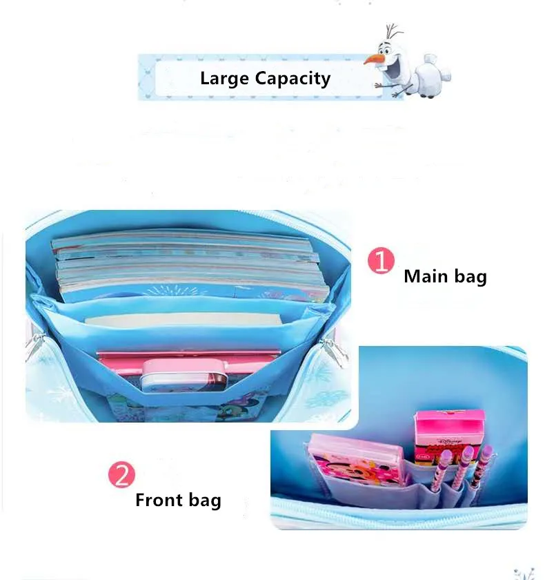 Disney Frozen School Bags for Girls Elsa Anna Primary Student Shoulder Backpack Large Capacity Water Proof Teenage Gift Mochilar