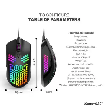 

2020 New M5 Hollow-out Honeycomb Shell Gaming Mouse Colorful RGB Backlit Light Wired Mice