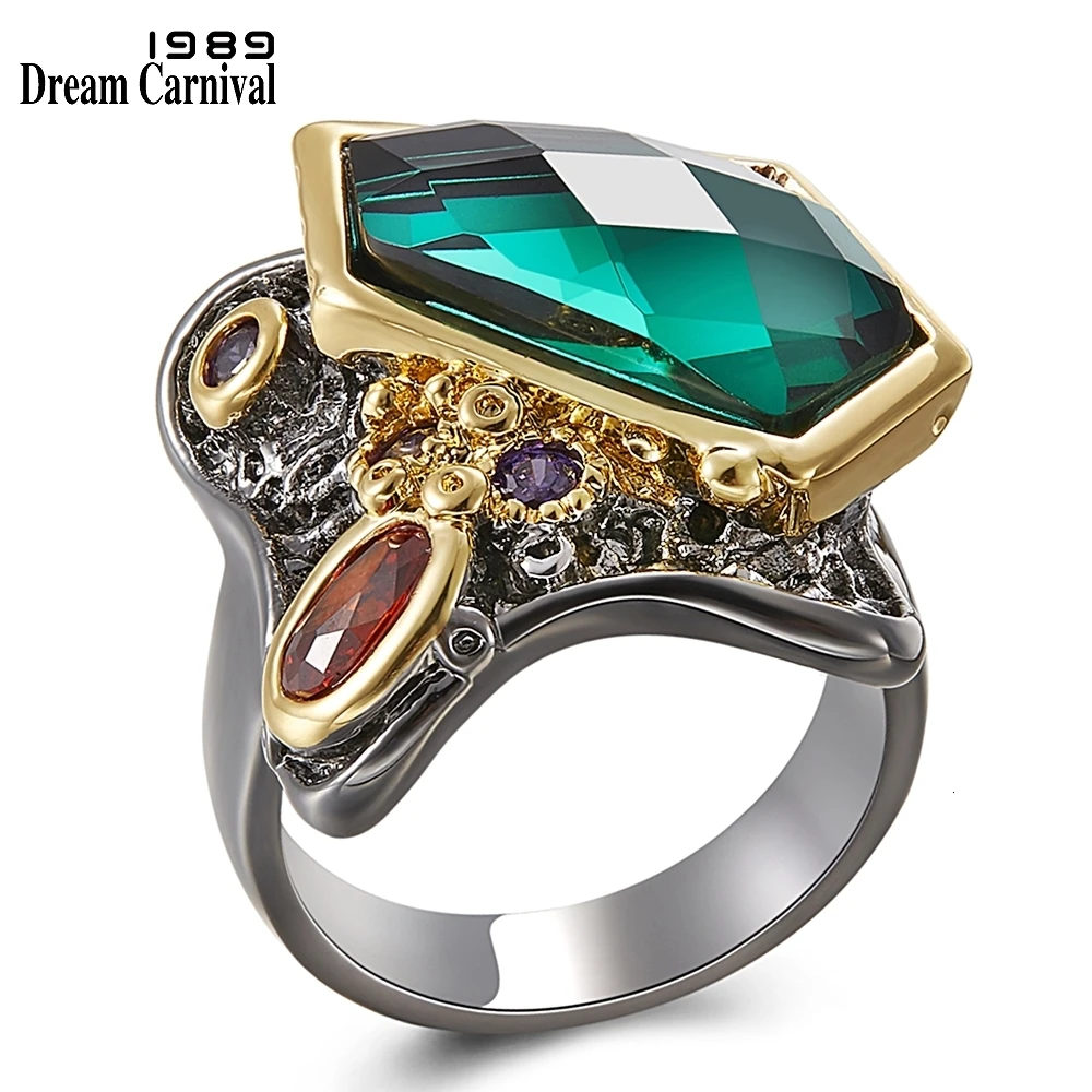 DreamCarnival 1989 необычная огранка циркониевое кольцо для женщин для свадебной вечеринки многоцветное потрясающее модное ювелирное изделие кольца из черного золота WA11554