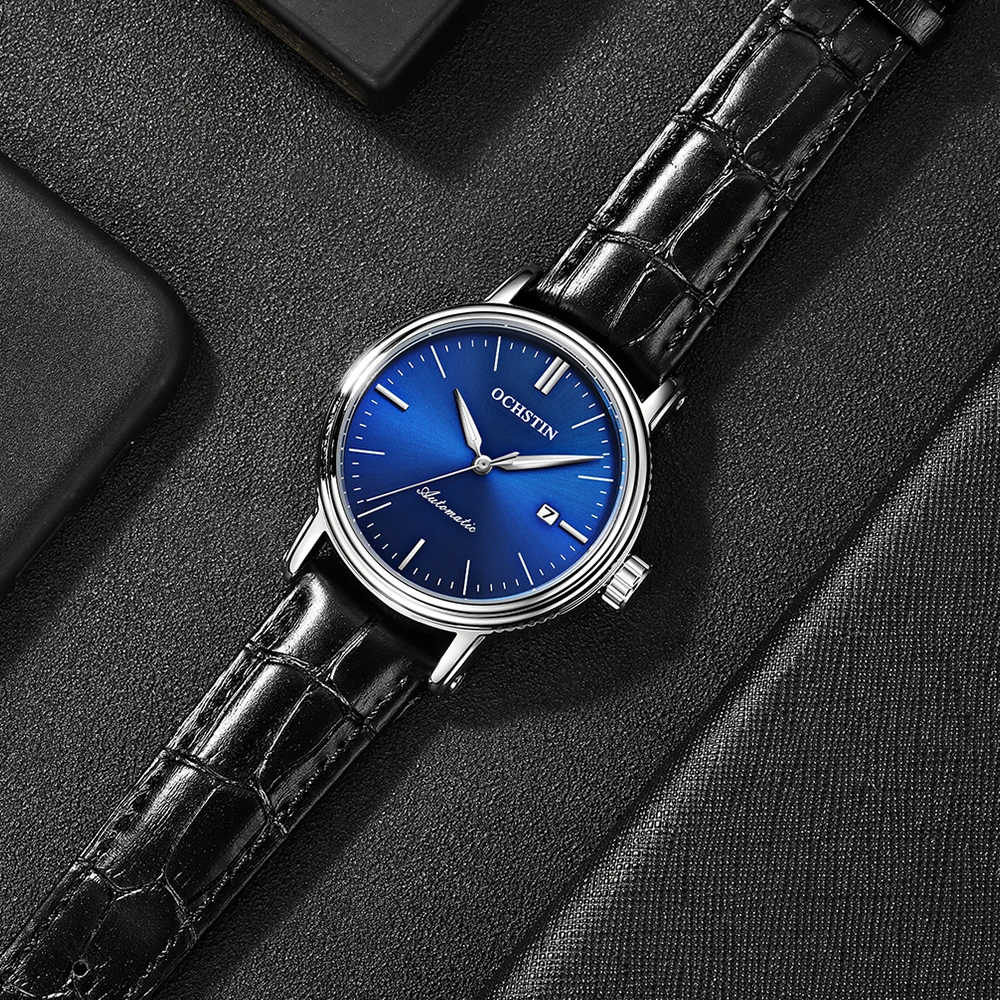 OCHSTIN Mens Watches Mechanical Automatic Leather Strap Business Auto Date Male Dress Wristwatch Waterproof Fashion Clock