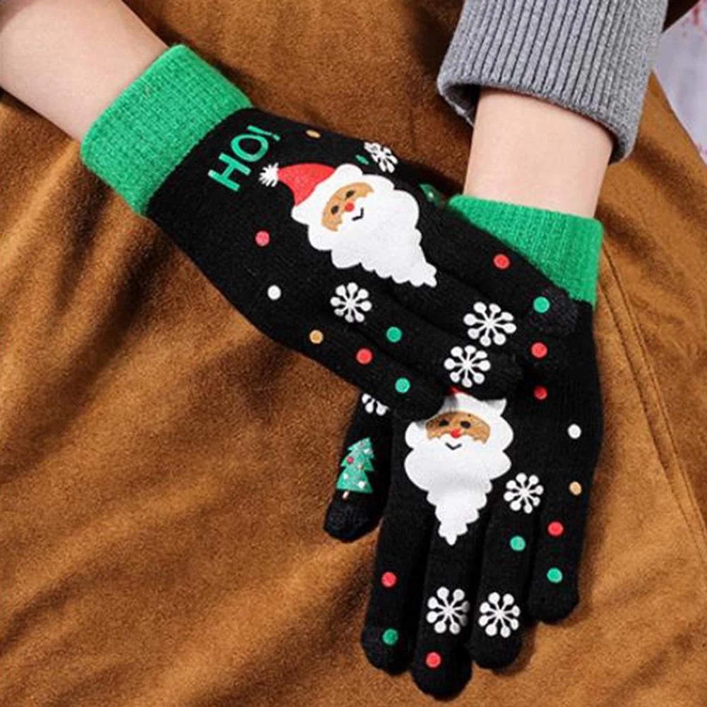 Новые рождественские детские взрослые милые Мультяшные Санта Клаус сенсорный экран полный палец теплые тянущиеся вязаные перчатки