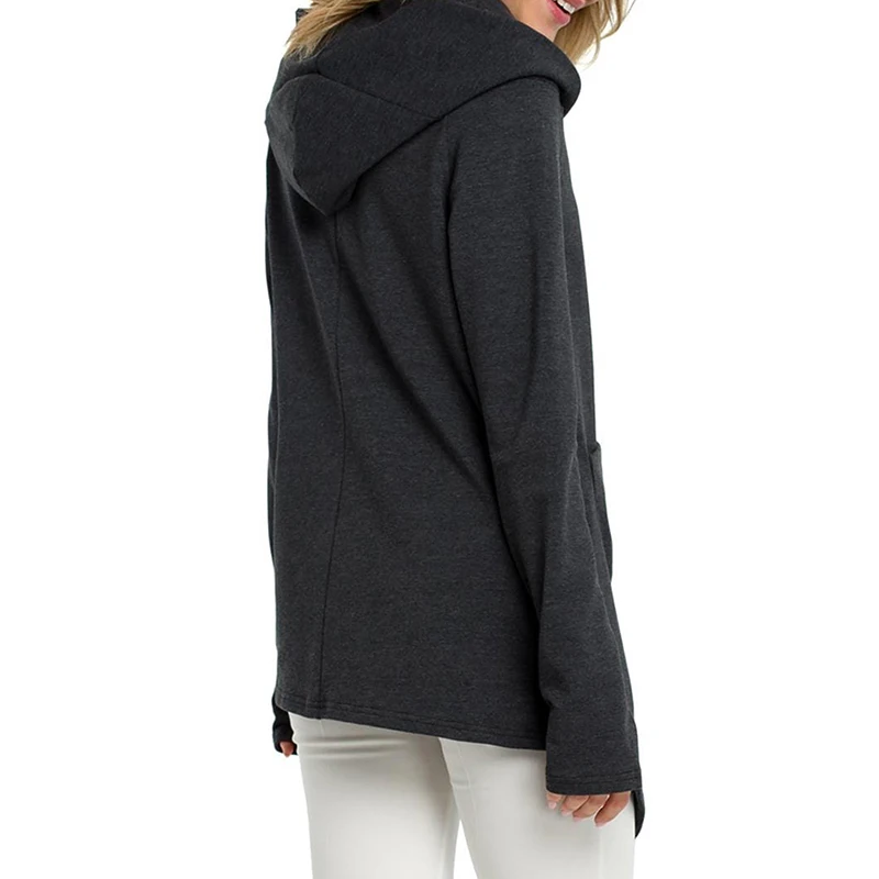 Very best Women Hooded Jacket Oblique Zipper Coat 2019 Big Pocket Long Sleeve Irregular Hem Outwear Thumb Hol