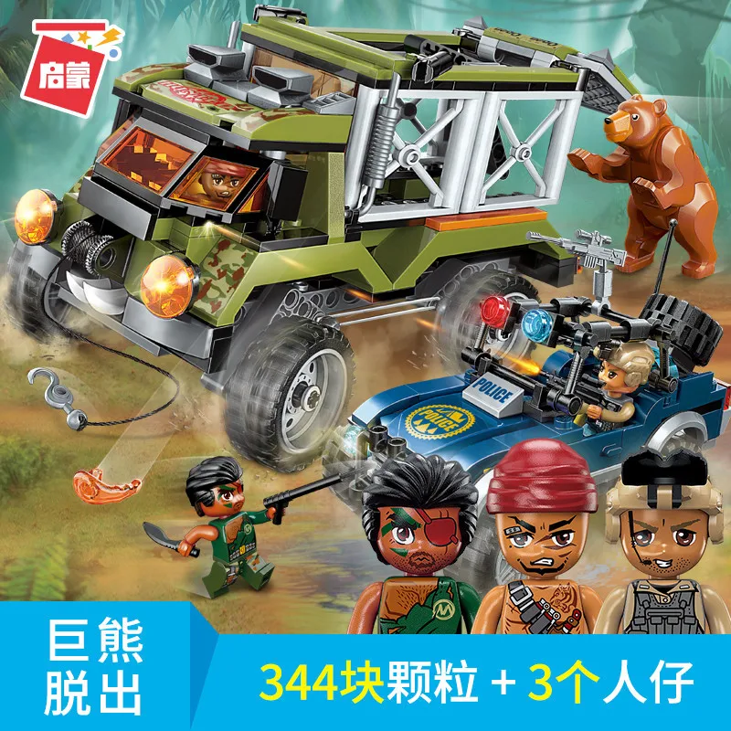 

ENLIGHTEN Assembled Building Blocks 1923 Dire Bear Prolapse City Police Series Military Police Car Educational Toy Boy