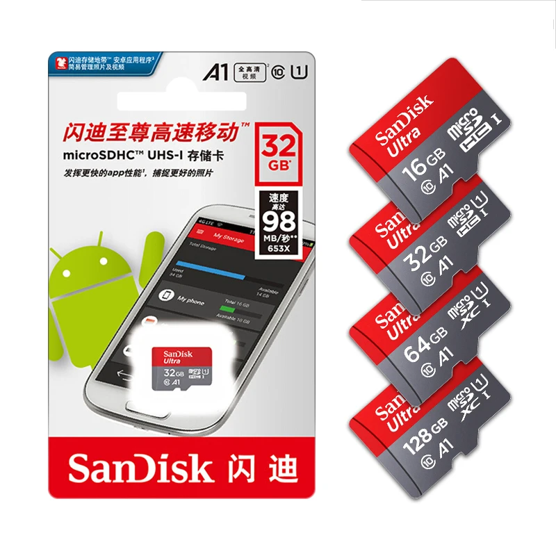 Карта памяти SanDisk Micro SD 16 ГБ 32 ГБ MicroSD TF карта 64 Гб 128 ГБ флеш-карты 200 ГБ 256 Гб класс 10 Micro SD карта