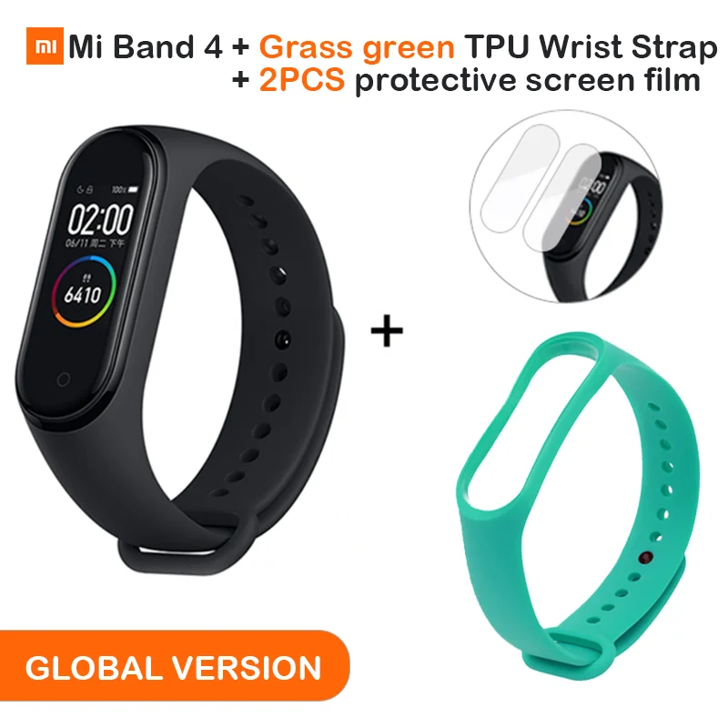 Add Grass green Глобальная версия, Xiaomi Mi, 4 смарт-браслет, AMOLED экран, Smartband, фитнес-браслет, Bluetooth, спортивный, водонепроницаемый - Цвет: Add Grass green