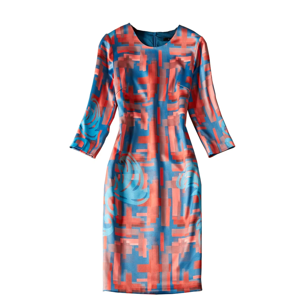 Geometric Print Women Sheath Dress 3/4 Sleeve Dresses 10K1962