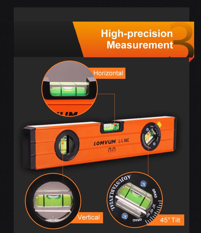 LOMVUM, высокий точный спиртовой уровень, магнитный, высокий подшипник, линейка, рычаг, пузырьки, ржавееся, горизонтальная линейка, спиртовой уровень, флакон
