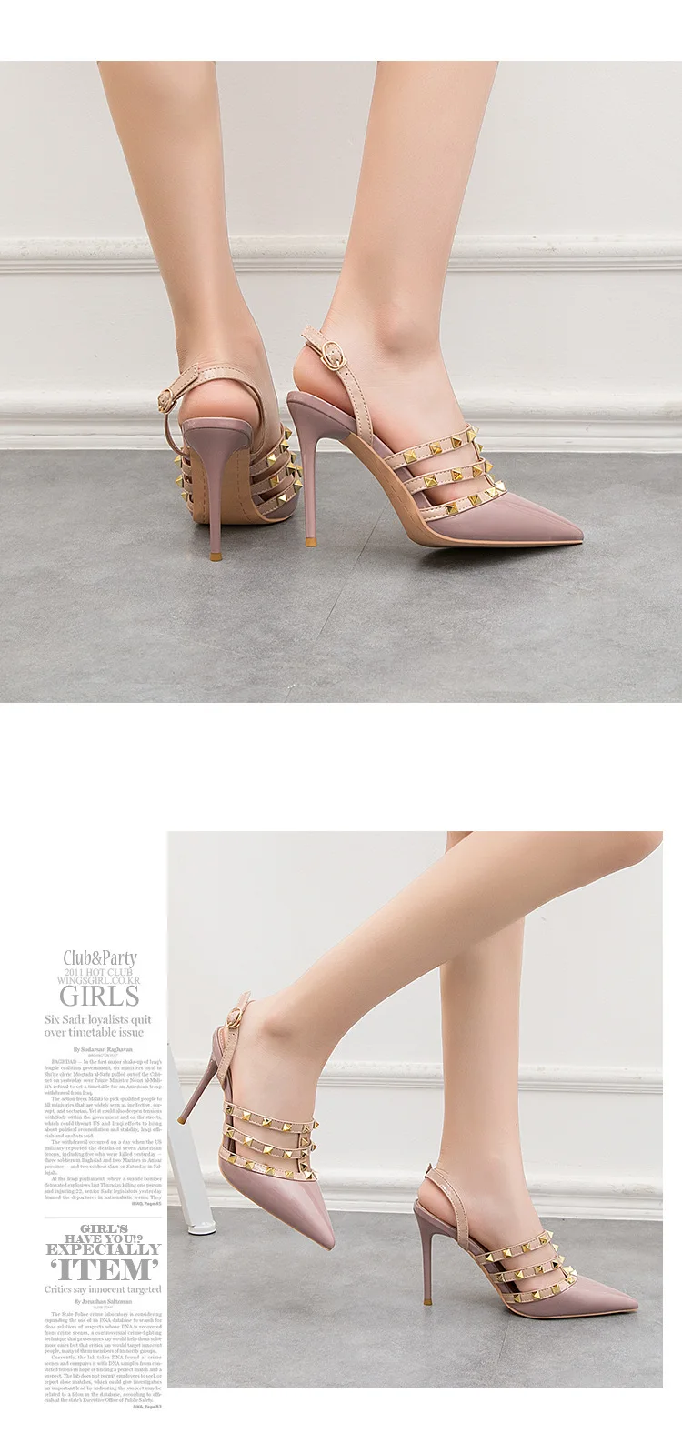 QSR/туфли-лодочки на каблуке 10 см; пикантные туфли с острым носком на высоком каблуке в римском стиле; женские босоножки с тонкими заклепками для ночного клуба; женская обувь на шпильке