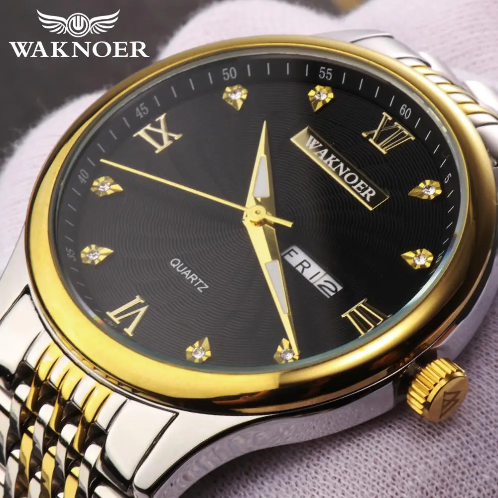 

WAKNOER Men Watch Week Display Sapphire Crystal Quartz Wrist Wristwatch Male Clock Relogio Masculino Ripple Dialerkek kol saati