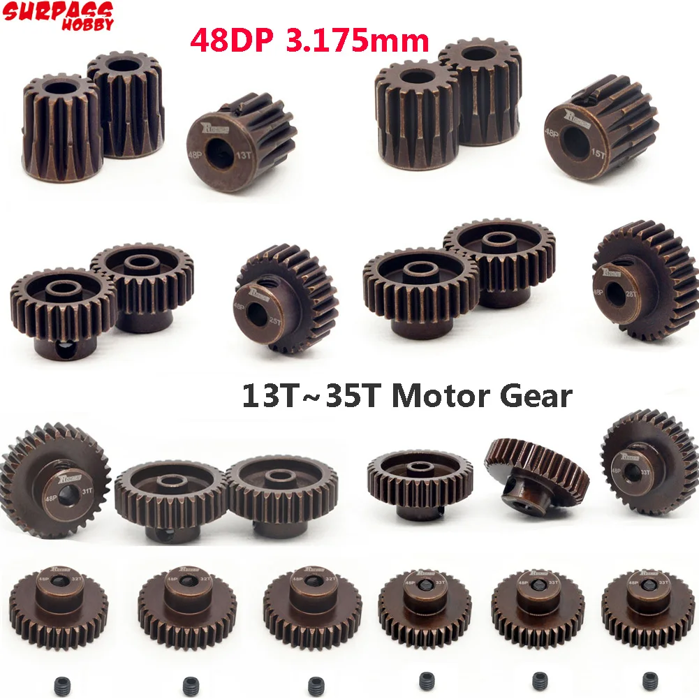 3 шт. 48DP 3,175 мм 13T 14T 15T 16T 17T 18T 19T 20T 21T 22T-35T черная стальная металлическая Шестерня мотора для радиоуправляемой модели автомобиля 1/10