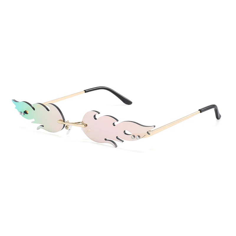 Роскошные солнцезащитные очки кошачий глаз Женская винтажная, брендовая, дизайнерская, без оправы, огненное пламя, солнцезащитные очки, Трендовое зеркало, линза, узкие очки UV400 - Цвет линз: Pink