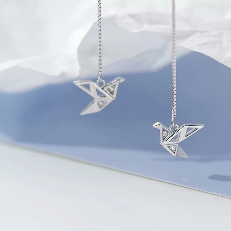 Ювелирные украшения из стерлингового серебра 925 пробы бумажный журавль оригами Висячие серьги для женщин девочек модные ювелирные изделия подарок G2257