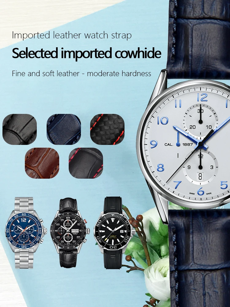 

Watchband Genuine Leather Strap for Carrera5 Business Watchstrap Galaxy Gear S3 19mm 20mm 22mm Black Blue Brown Man Fold Buckle