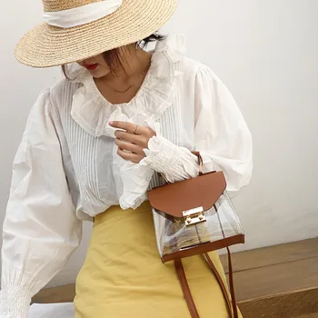 

Fashion Lady Transparent Jelly Crossbody Bags Wome Scarf Retro Wild Shoulder Bag Ladies Contrast Color Leather Messenger Bag