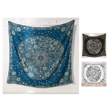 

Bohemian Tapestry Wall Hanging Black and White Floral Tapestry with Dotted Daisy Flower Print Bedroom Home Decor