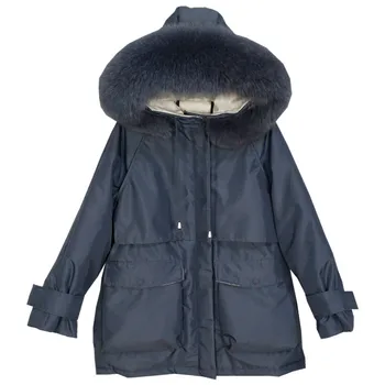 

New High quality Down Coat Winter Women Fox Big fur collar Hooded White Duck Down Jacket Loose Thick Warm Casual Coats Female