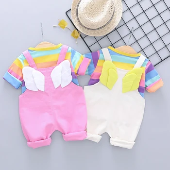 

Cute Kid Baby Girl Boy Clothing Colorful Stripe Angel Wing Clothing Set Toddler T-shirt Suit Children Boys Clothes