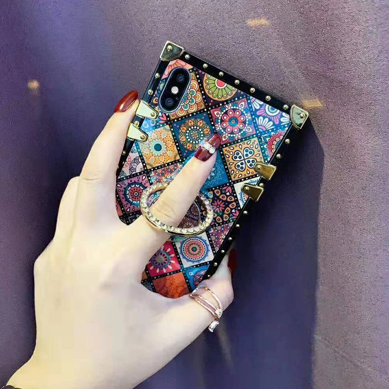 Luxury Square Blu-ray Bohemian Ethnic Style Frame Case for iPhone 7 8 Plus 6 s 11 pro xr xs Max X Soft Silicon for Samsung Cover (5)