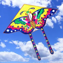 Cometa voladora de mariposa para deportes al aire libre, cuerda de tablero, juego de juguete para niños, cometa colorida, cola larga de 90x50CM, 1 ud.
