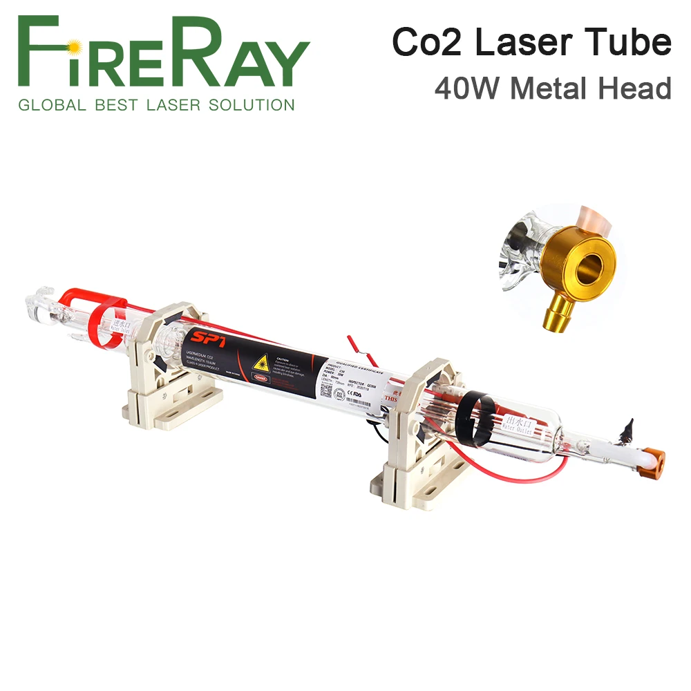 

Стеклянная лазерная трубка Fireray 40 Вт Co2 с металлической головкой 720 мм Стеклянная Лазерная лампа для Co2 лазерной резки и гравировальной машины