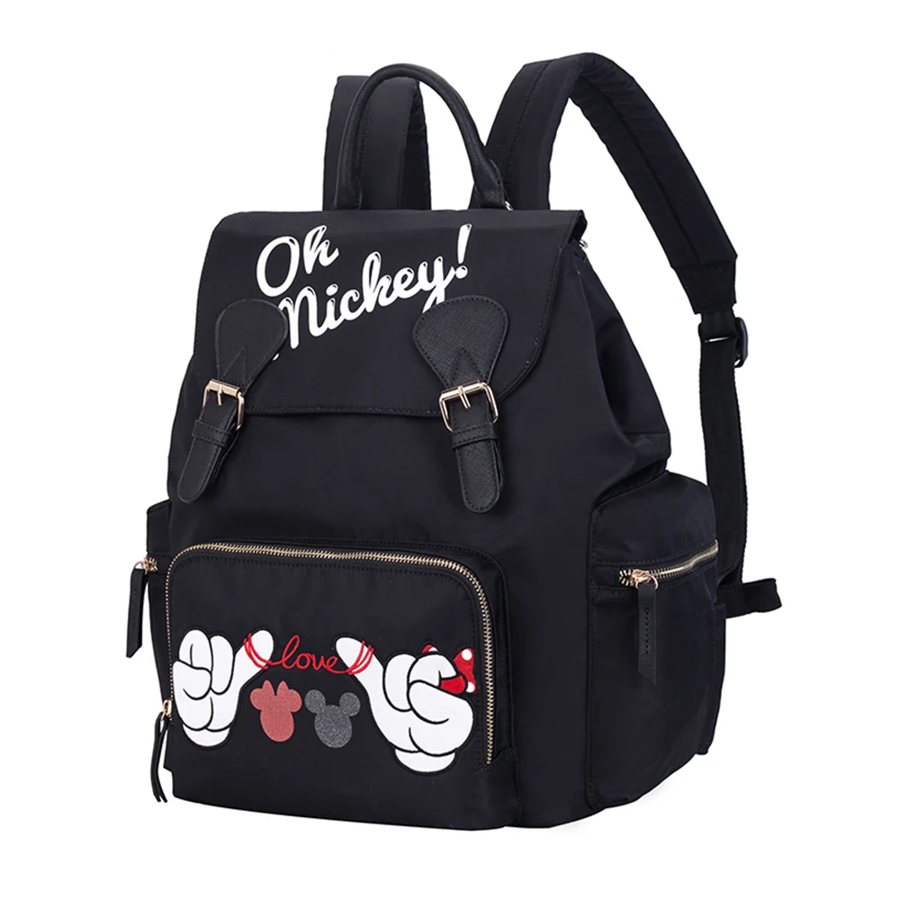 Сумка для подгузников с изображением Минни Дисней, рюкзак для мам, сумка для подгузников, большая вместительность, водонепроницаемая сумка для детской коляски, сумка для ухода за ребенком - Цвет: Black