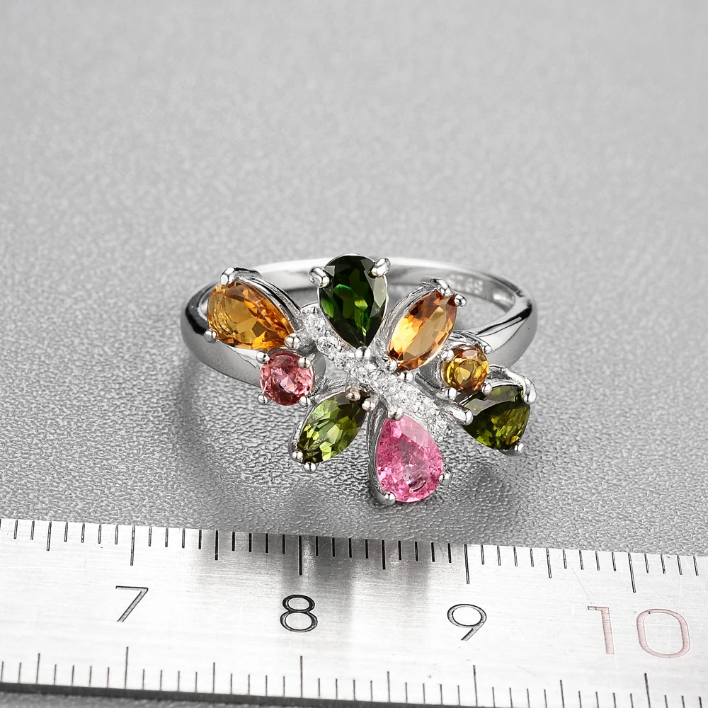 Bolai natural tourmaline jewelry sets 925 sterling silver stud earrings ring multi-color gemstone fine jewelry for women's 2019