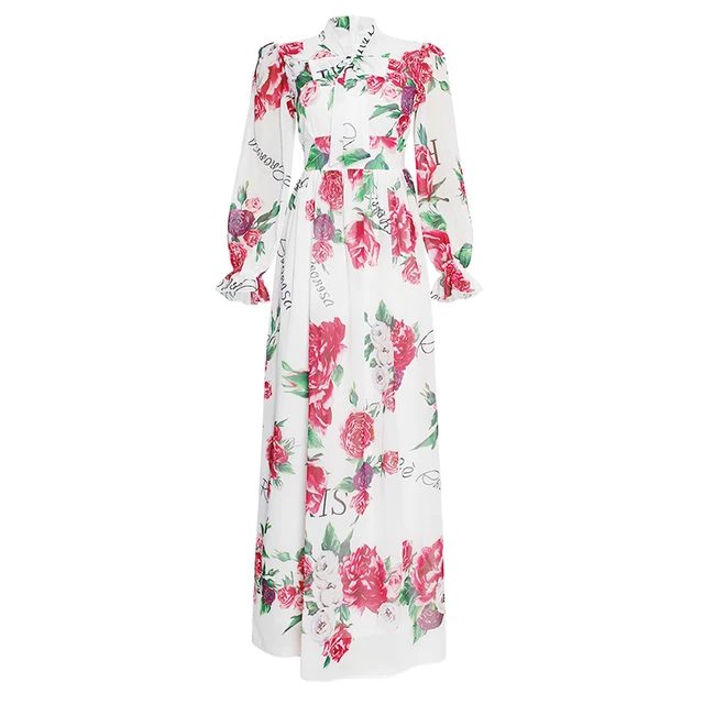 MD Dinner Dresses For Women 2022 New African Spring Summer Elegant Gown Flowers Printed Dashiki Long Dress Ladies Clothing 229# white