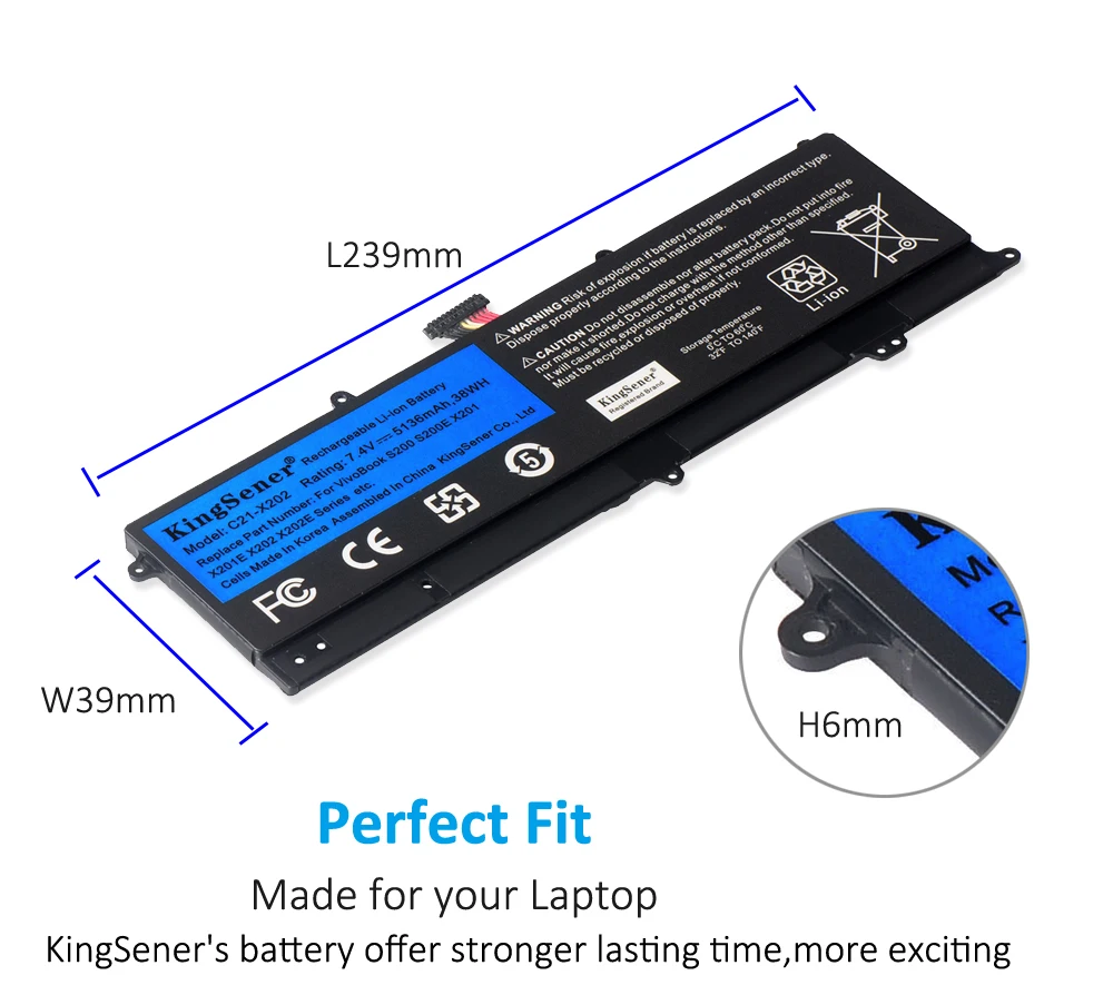 Kingsener-bateria para Computador Portátil para Asus Vivobook S200 S200e X201 X202 X202e Tamanhos de 5136mah Baterias p/ laptop - Imagem 4